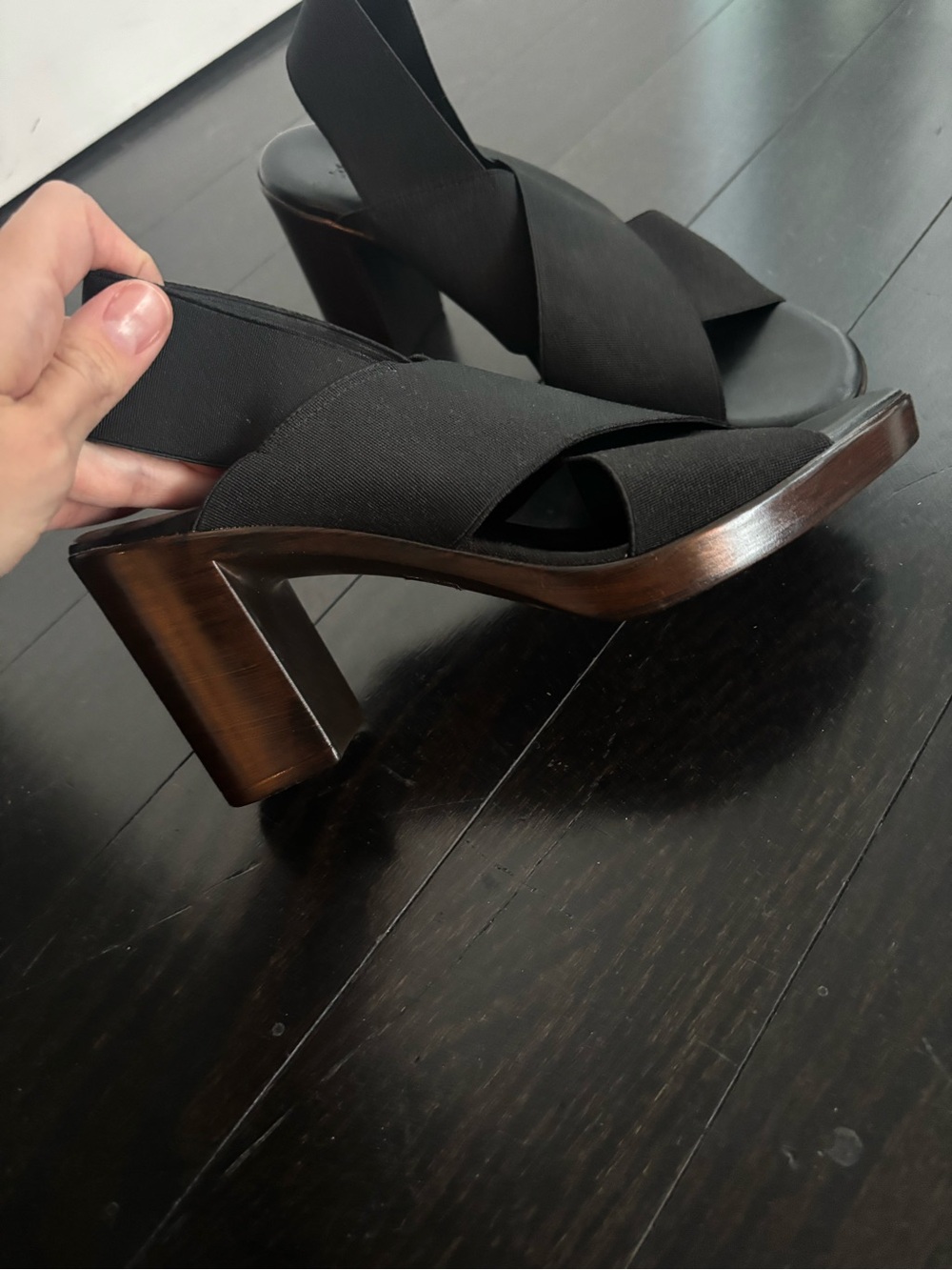 Black Cross‑Strap Block Heel Sandals Ron White